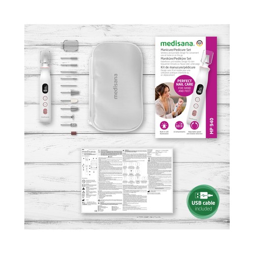 Set de manicura y pedicura MEDISANA MP840, pantalla LCD, 11 accesorios.