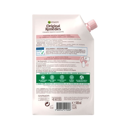 ORIGINAL REMEDIES Champú calmante y nutritivo, para pelo y cuero cabelludo sensible ORIGINAL REMEDIES Délicatesse de Garnier 500 ml.