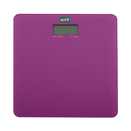 Bascula de baño de vidrio de color violeta, precisión y diseño, MSV.