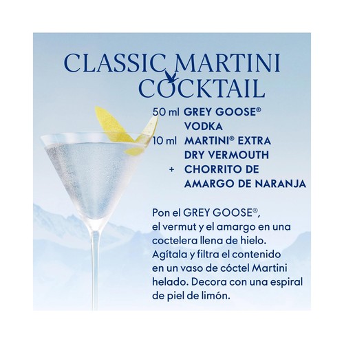 GREY GOOSE Vodka blanco premium destilado y embotellado en Francia botella 70 cl.