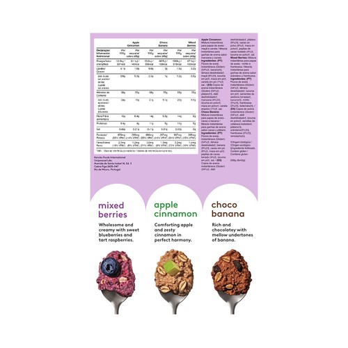 KENCKO Copos de avena ecológicos instantáneos con chocolate (2), frutos rojos (2) y mazana y canela (2) 6 x 43 g.