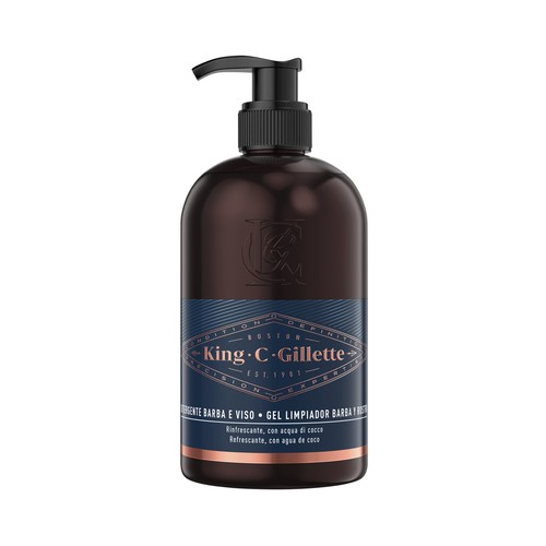 GILLETTE Gel limpiador de barba y rostro con aceite de coco y acción refrescante GILLETTE King C 350 ml.