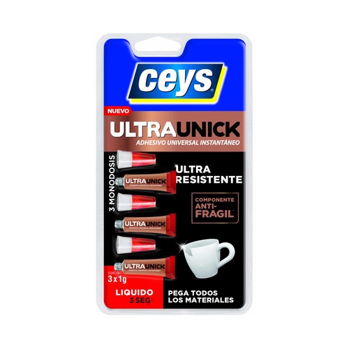 Pack de 3 pegamentos instantáneos CEYS UltraUnick, 3x1g.