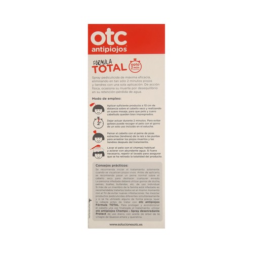 OTC Loción antipiojos en spray y sin insecticida OTC 125 ml.