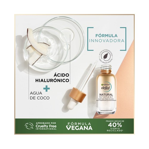 DELIAL Gotas faciales autobronceadoras con ácido hialurónico y agua de coco DELIAL Natural bronzer 30 ml.