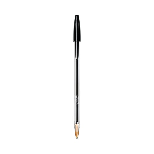 Lote de 5 bolígrafos con tapa, punta media grosor de 1 mm y tinta base aceite de color negro BIC Cristal.