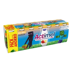 ACTIMEL Kids de Danone Leche fermentada con Lcasei y sabor a fresa y plátano 14 x 100 g.