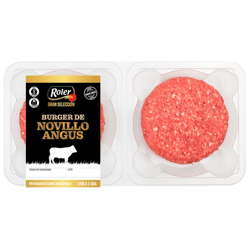Bandeja con burger meat de vacuno Angus ROLER Exquisite 2 x 120 g.