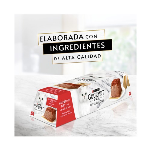 PURINA GOURMET Alimentos gatos húmedo, mousse con buey PURINA GOURMET 4 uds. x 57 g.