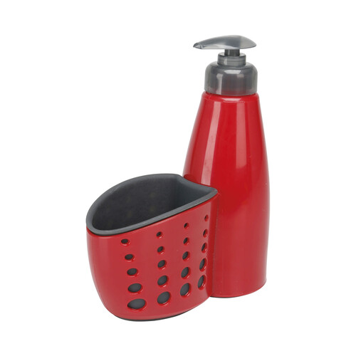 Dosificador de jabón color rojo con recipiente para esponja, GERS.