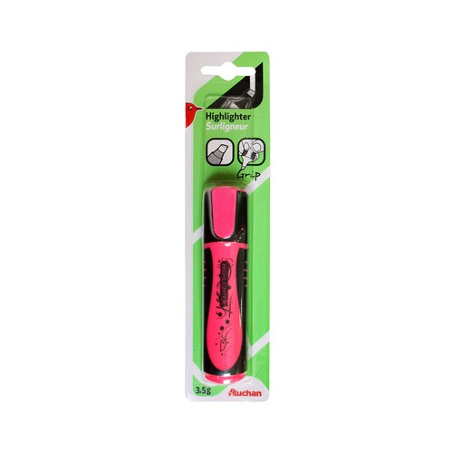 Marcador fluorescente de grip suave, punta biselada y tinta de color rosa PRODUCTO ALCAMPO.