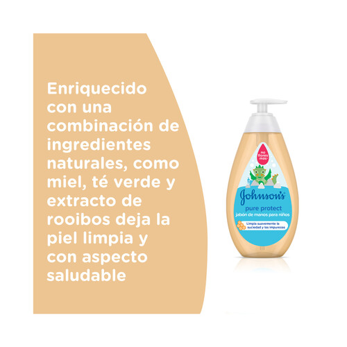 JOHNSON'S Jabón líquido de manos líquido, especial para niños JOHNSON´S Pure protect 300 ml.