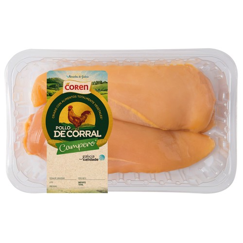 COREN Pechuga de pollo de corral (campero), sin hueso y sin piel Bandeja