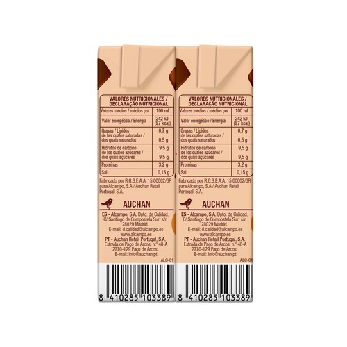 AUCHAN Batido con sabor a chocolate, elaborado con un 90% de leche 6 x 200 ml Producto Alcampo.