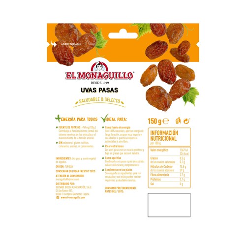 EL MONAGUILLO Uvas pasas 150 g.