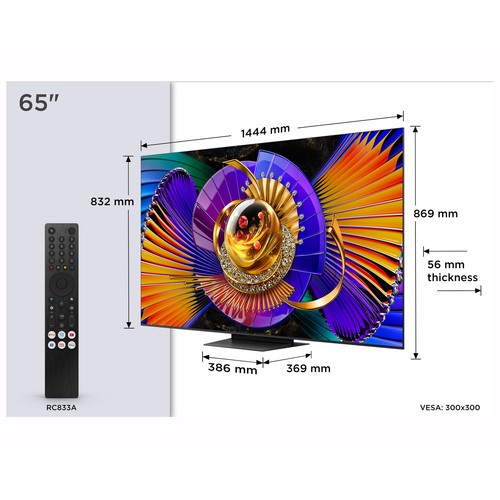 Televisión 165,1 cm (65") QD MINILED TCL 65C7L, 4K, Google Tv, Bluetooth, Dolby vision/atmos,  HDR, 4 HDMI, USB, 144 Hz