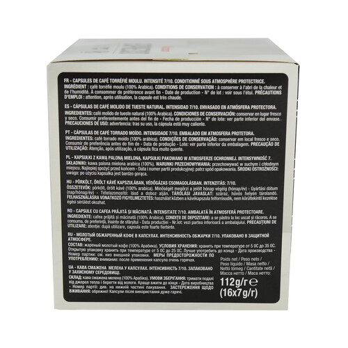 PRODUCTO ALCAMPO Café molido de tueste natural Espresso en cápsulas, Intensidad 7 PRODUCTO ALCAMPO 16 uds. 112 g.