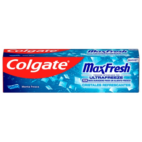 COLGATE Max fresh Pasta de dientes con flúor, cristales refrescante y sabor a menta fresca 75 ml.