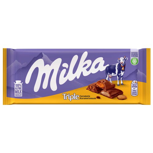 MILKA Chocolate con leche triple con sabor a caramelo 90 g.