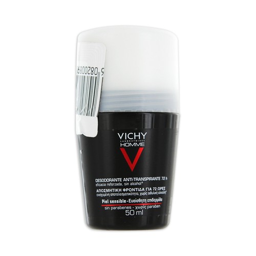Desodorante roll on antitranspirante 72 horas,eficacia reforzada, sin alcohol VICHY HOMME 50 ml.