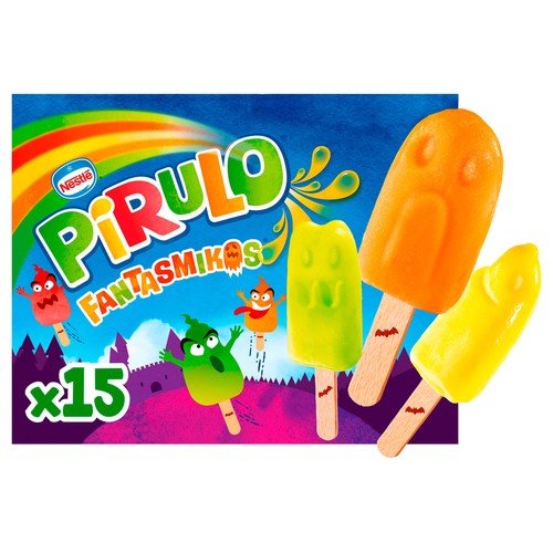 PIRULO Mini polos sin gluten, con formas de fantasmas de diferentes sabores y colores fantasmikos 15 x 15 ml.