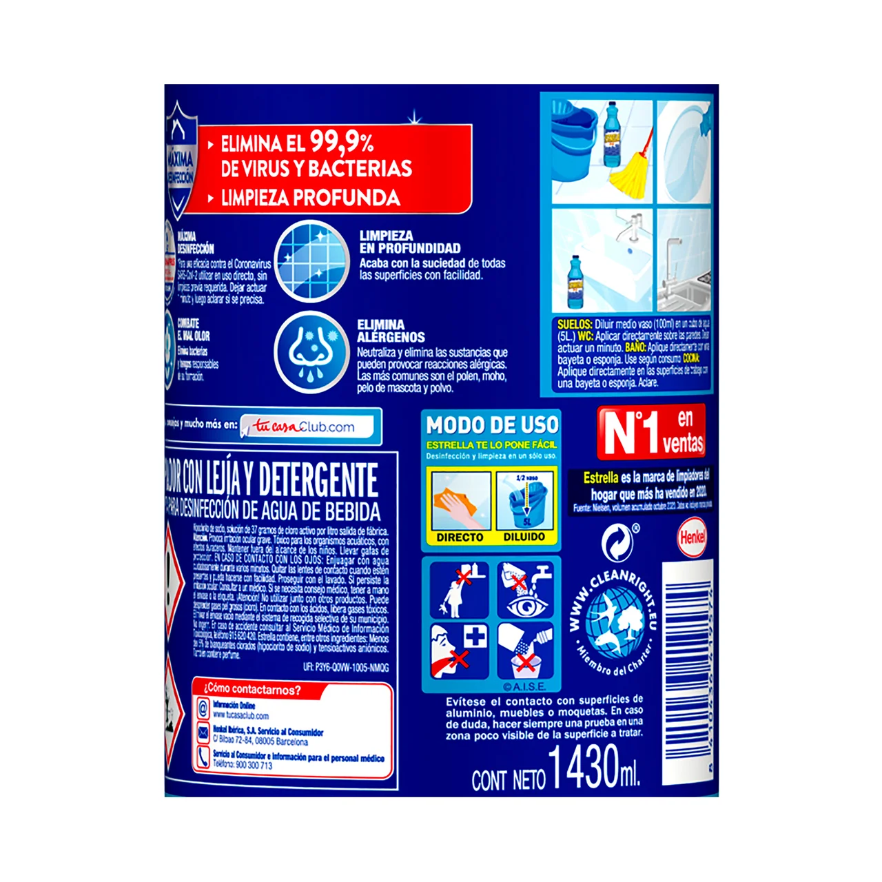 Lejia con detergente 1,43 l.