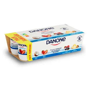 DANONE Yogures con sabores variados (2 de fresa, 2 de macedonia, 2 de coco y 2 de frutas del bosque) 8 x 120 ml.