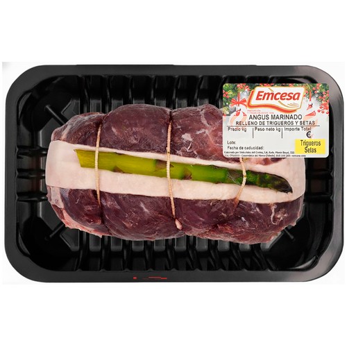 EMCESA Redondo de vacuno marinado relleno de champiñón y frutos secos.