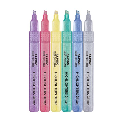 Estuche de 6 subrayadores glitter color experience, ALPINO.