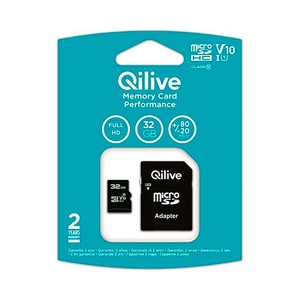 Imagen de Tarjeta de memoria QILIVE MicroSDHC 32GB, clase 10, UHS, adaptador SD.