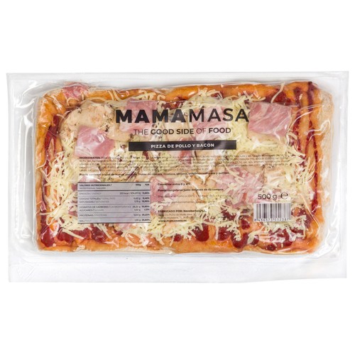 MAMAMASA Pizza fresca rectangular (30 x 18 cm) de pollo y bacon 500 g.
