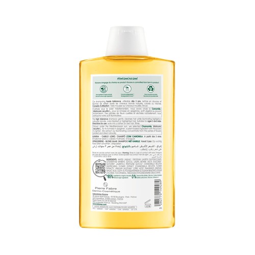 KLORANE Champú con Camomila, para cabellos rubios 400 ml.