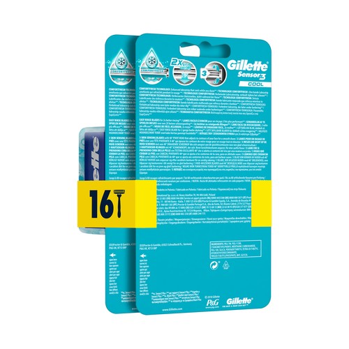 GILLETTE Maquinilla de afeitar desechable con cabezal pivotante de 3 hojas GILLETTE Sensor 3 cool 8 uds.