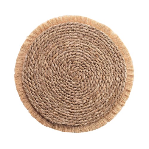 Mantel individual 38cm de fibra natural con flecos, U10.