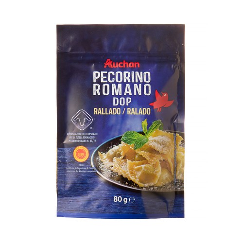 AUCHAN Queso rallado Pecorino Romano con Denominación de Origen Protegida (DOP) 80 g Producto Alcampo.