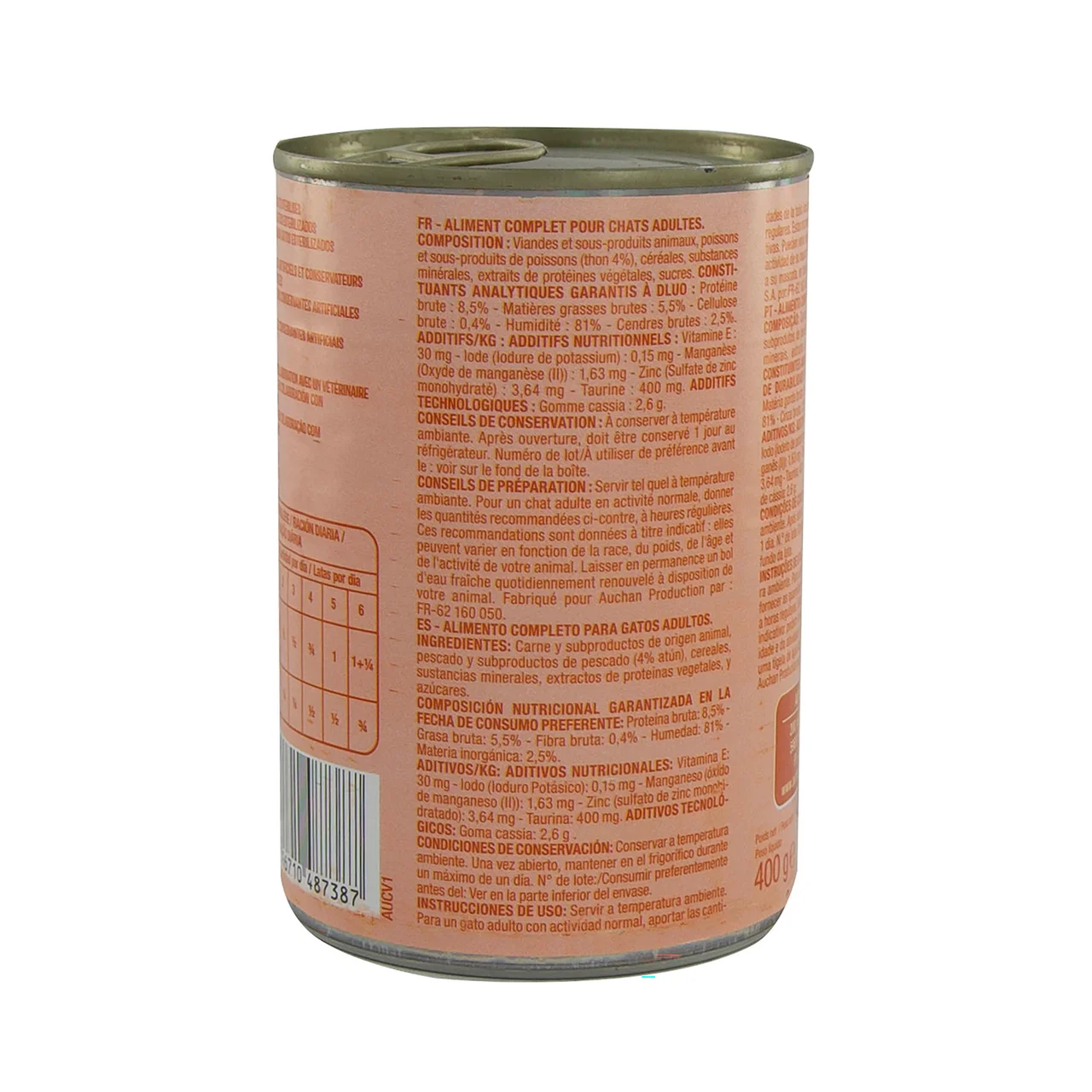 PRODUCTO ALCAMPO Alimento para gato de paté de atún 400 g.