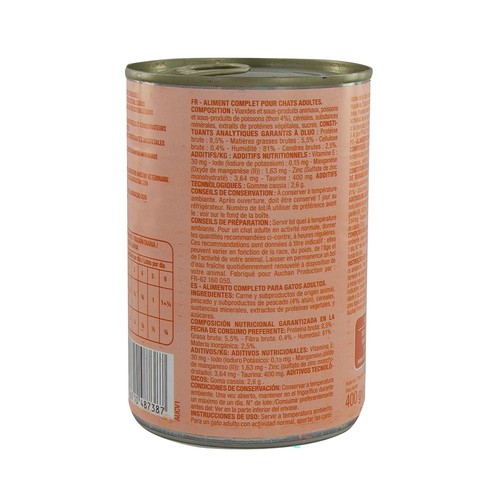 PRODUCTO ALCAMPO Alimento para gato de paté de atún 400 g.