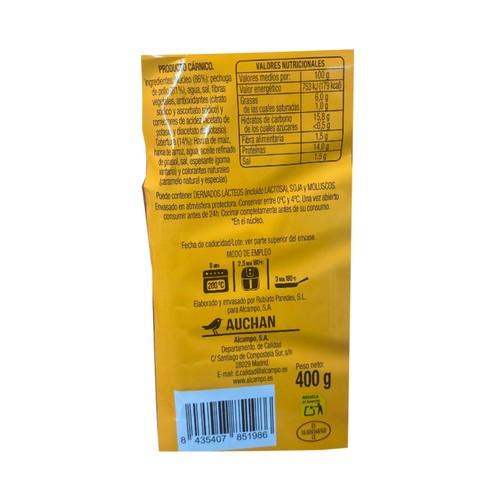 ALCAMPO CULTIVAMOS LO BUENO Bandeja con filetes de pechuga de pollo empanados  400 g.