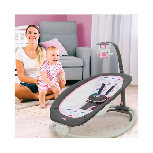 Hamaquita musical Fold pajarito rosa, 7 melodías, hasta 9kg, ASALVO.
