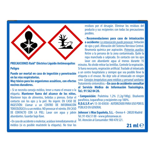RAID Antimosquitos (difusor + recambio), RAID 27 ml.