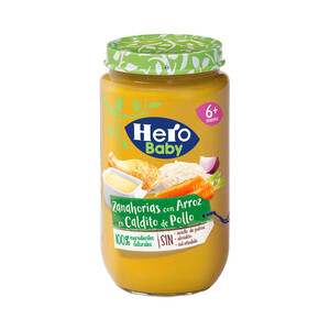 HERO Baby Tarrito con textura suave de zanahorias con arroz en caldito de pollo, a partir de 6 meses 235 g.
