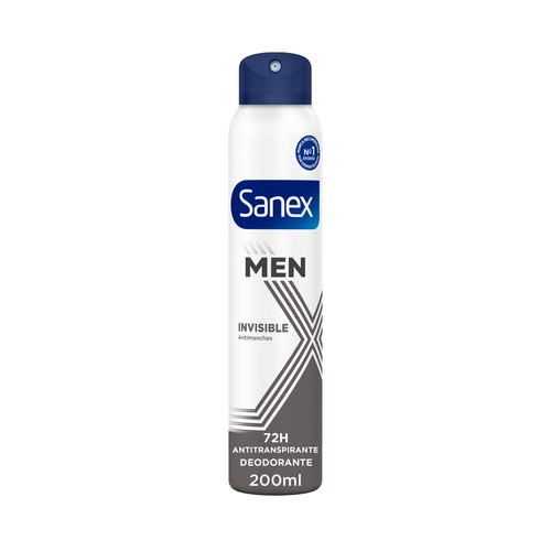 SANEX Men invisible Desodorante en spray para hombre anti traspirante hasta 72 horas 200 ml.