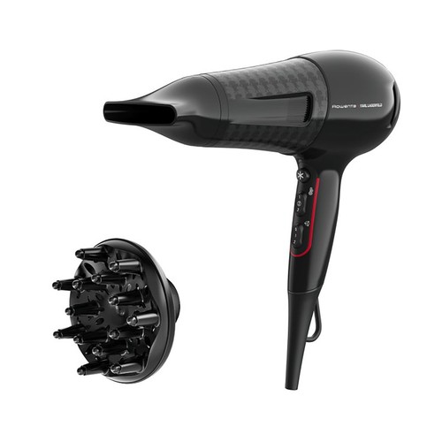 Secador de pelo ROWENTA x Karl Lagerfeld CV591L, iónico, 2100W, 2 velocidades, 3 temperaturas, botón aire frío.