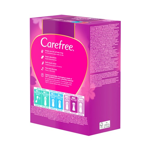 CAREFREE Plus large Salvaslips (protegeslips) extra largos y super absorbentes con fragancia ligera 48 uds.