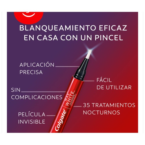 COLGATE Max white ultimate Pincel blanqueador nocturno seguro para el esmalte.