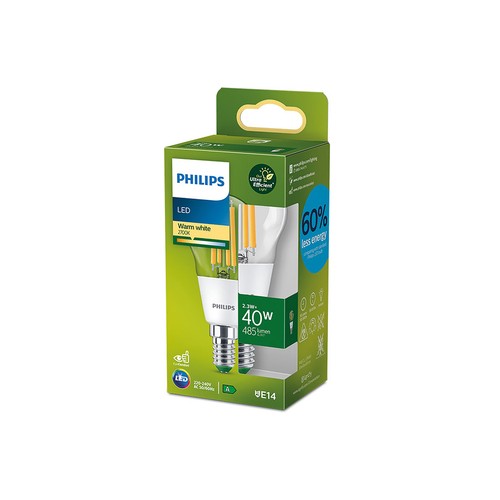 Bombilla LED E14, 40 W, Luz cálida 2700K, 485lm, PHILIPS.