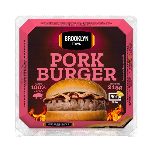 BROOKLYN TOWN Hamburguesa (100% carne de cerdo) con bacon y salsa smokey, lista para calentar y comer BROOKLYN TOWN 215 g.