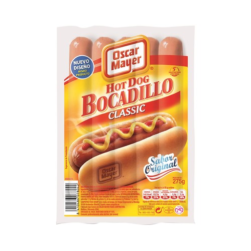 Salchichas cocidas tipo Viena de pollo y cerdo sabor ahumado OSCAR MAYER Bocadillo 275 g.