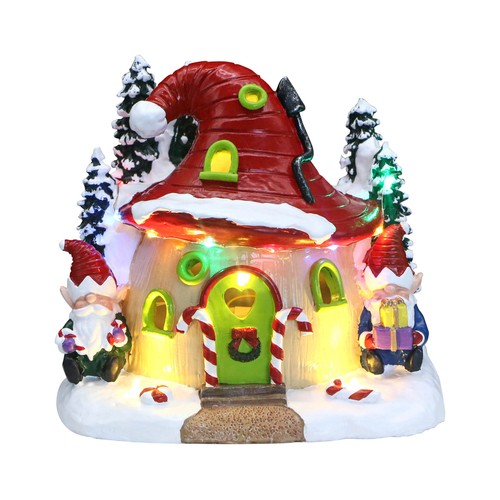Casa de elfos 17,5cm con luz led y música, ACTUEL.