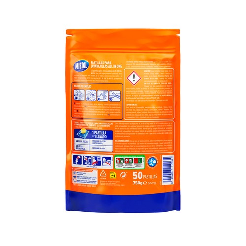 MISTOL Detergente para lavavajillas en pastillas MISTOL ALL IN ONE 50 uds. 750 g.